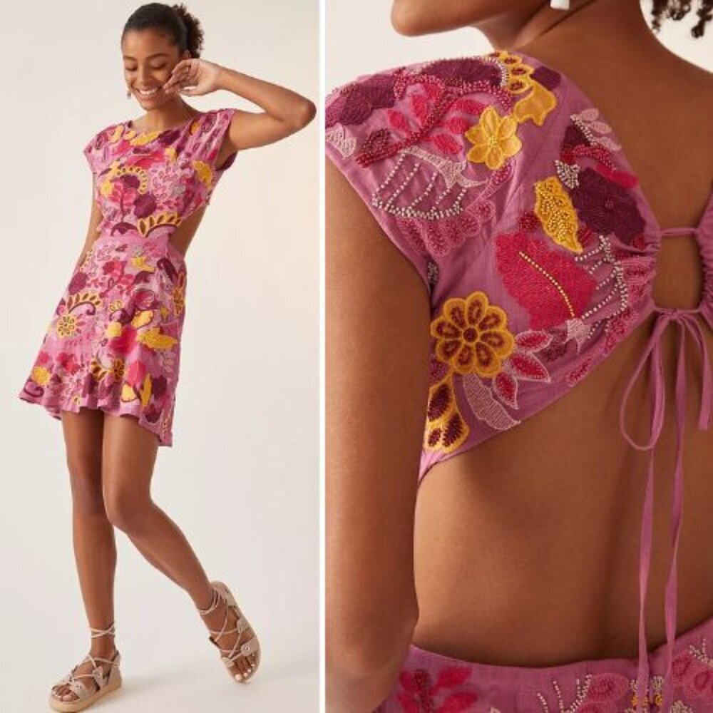 Anthropologie Maeve Embroidered Mini Dress Size 2 - 38021